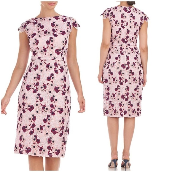 NWT JS Collections Guipure Lace Knee Length Ladys Dress Pink Boysenberry Sz 2 - Picture 1 of 14